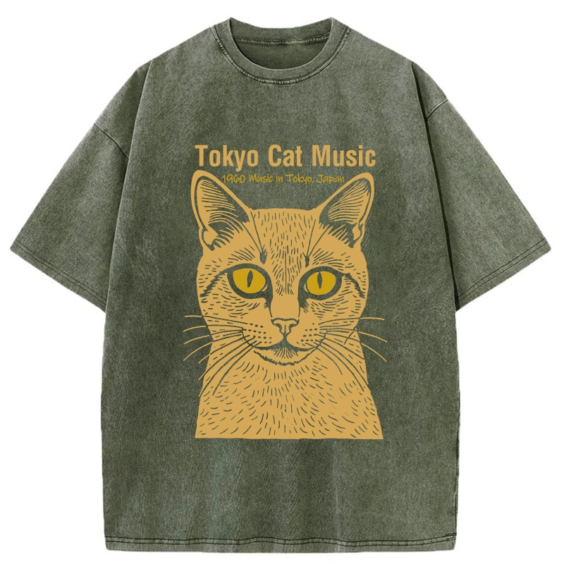 Tokyo-Tiger Tokyo Cat Music Washed T-Shirt