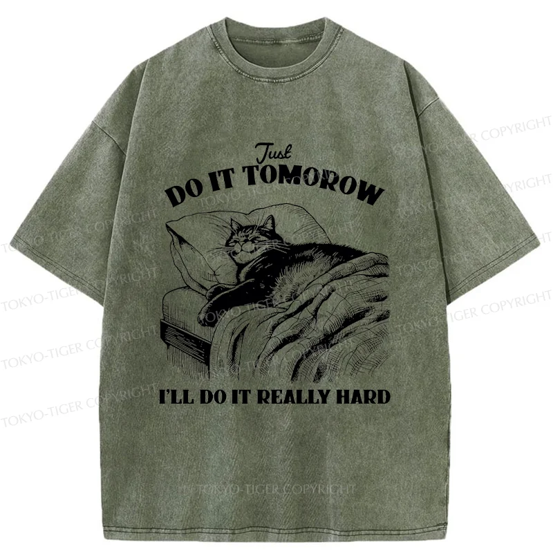 Tokyo-Tiger Cat Lying In Bed Washed T-Shirt