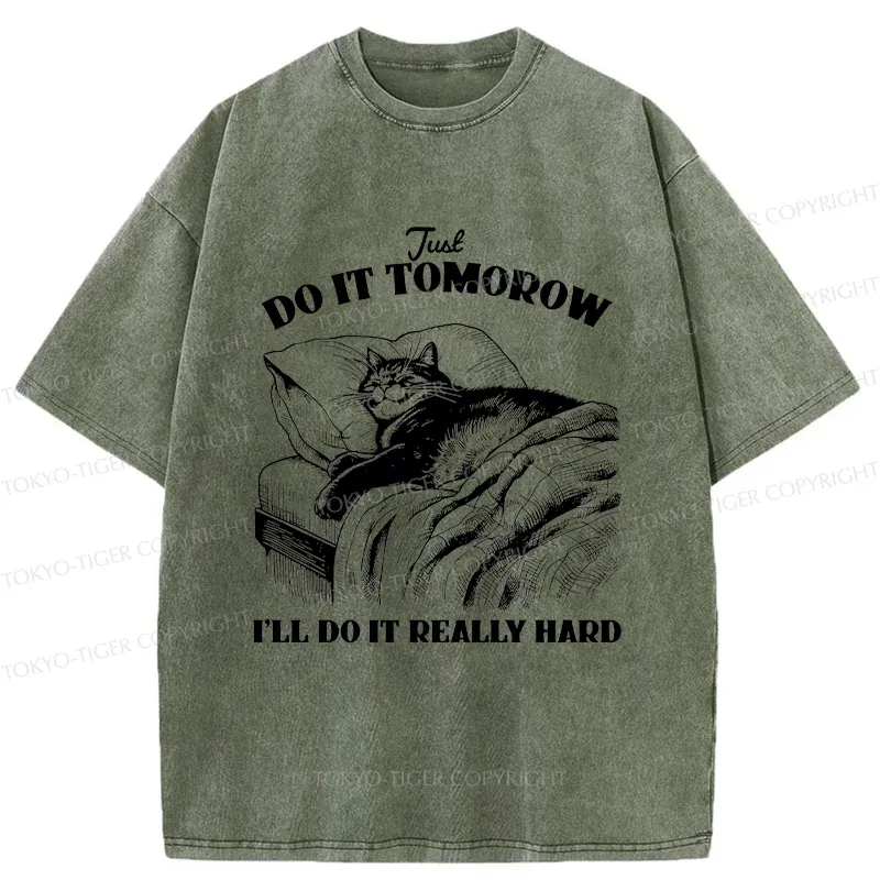 Tokyo-Tiger Cat Lying In Bed Washed T-Shirt