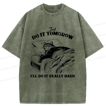 Tokyo-Tiger Cat Lying In Bed Washed T-Shirt