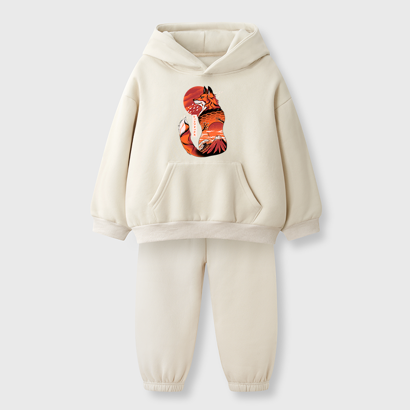 Tokyo-Tiger Japanese Fox Tattoo Kids Fleece Lined Hoodie Set