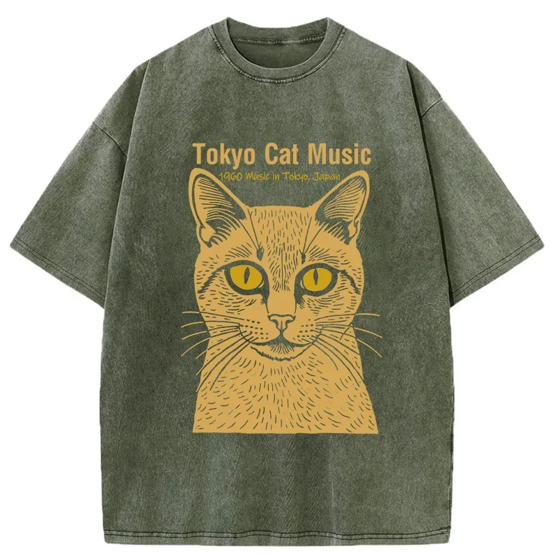 Tokyo-Tiger Tokyo Cat Music Washed T-Shirt