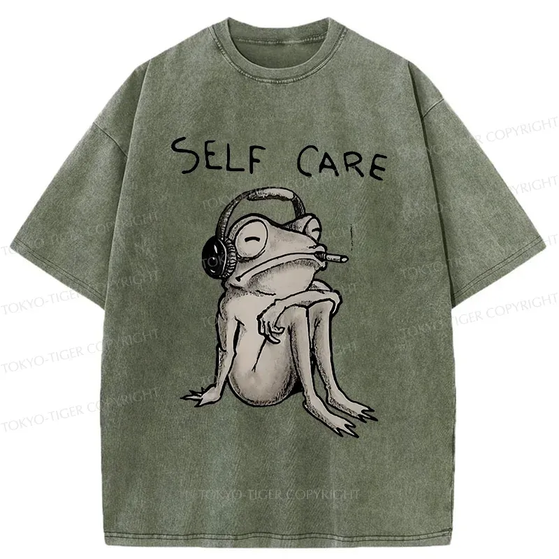 Tokyo-Tiger Self Care Music Frog Washed T-Shirt