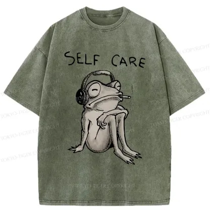 Tokyo-Tiger Self Care Music Frog Washed T-Shirt