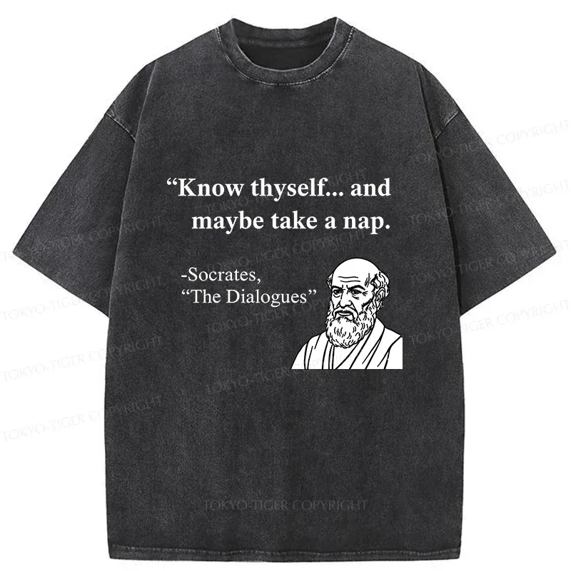 Tokyo-Tiger Socrates' Philosophy Funny Washed T-Shirt