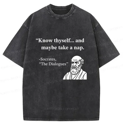 Tokyo-Tiger Socrates' Philosophy Funny Washed T-Shirt