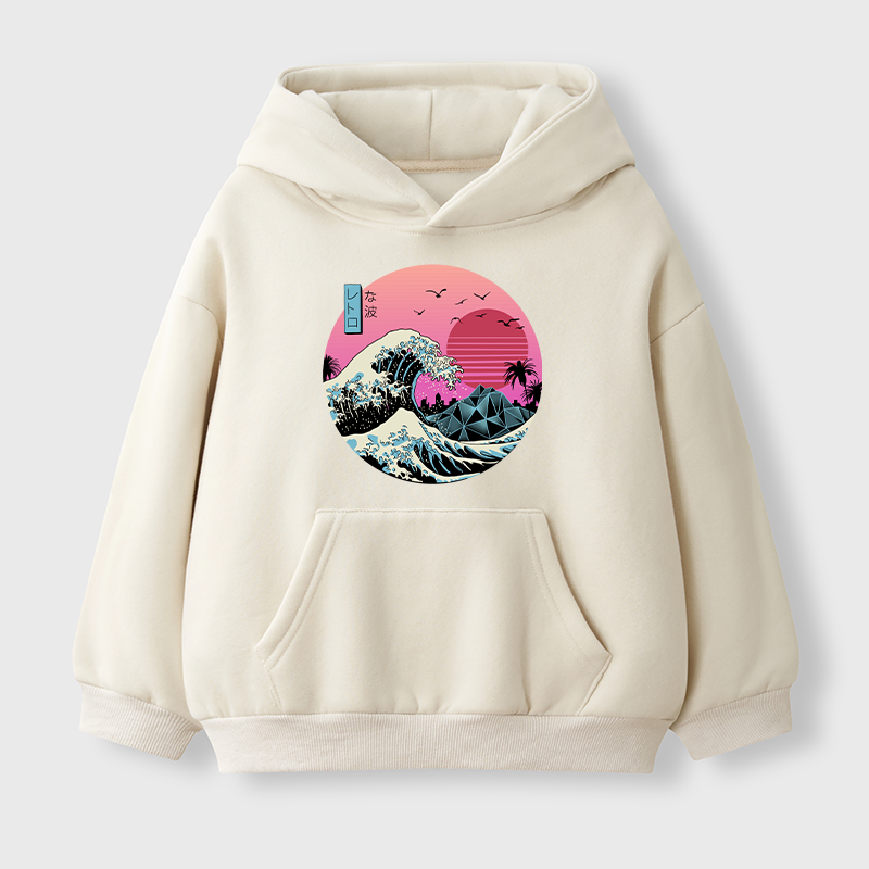 Tokyo-Tiger Japanese The Great Retro Wave Kids Fleece Lined Hoodie
