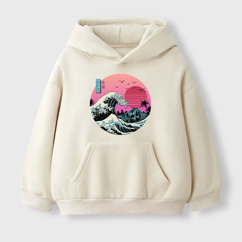 Tokyo-Tiger Japanese The Great Retro Wave Kids Fleece Lined Hoodie