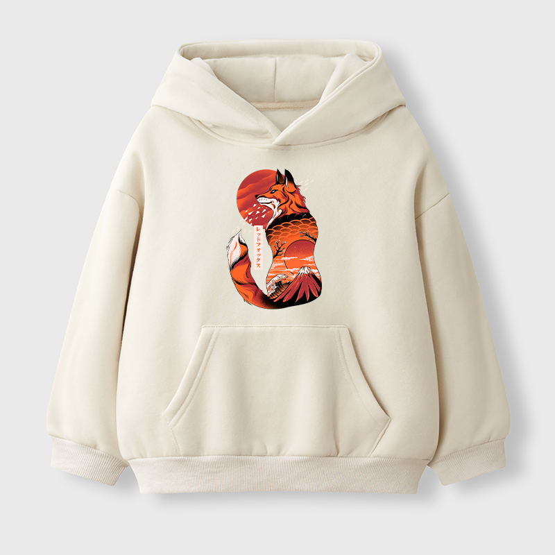 Tokyo-Tiger Japanese Fox Tattoo Kids Fleece Lined Hoodie