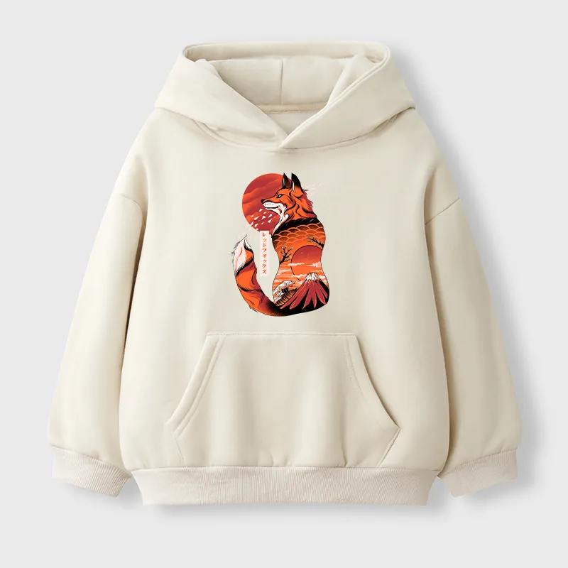 Tokyo-Tiger Japanese Fox Tattoo Kids Fleece Lined Hoodie