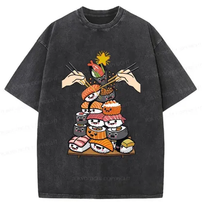 Tokyo-Tiger Sushi Christmas Tree Japan Washed T-Shirt