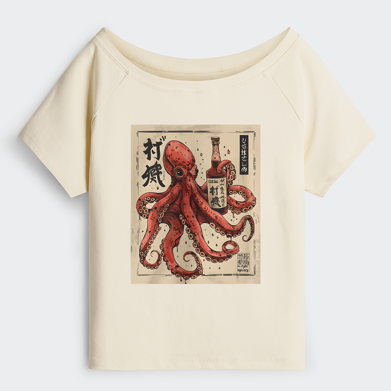 Tokyo-Tiger Osaka Saké Octopus Off Shoulder T-Shirt