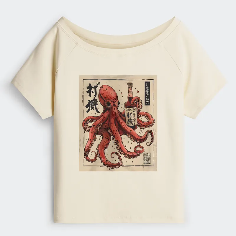 Tokyo-Tiger Osaka Saké Octopus Off Shoulder T-Shirt