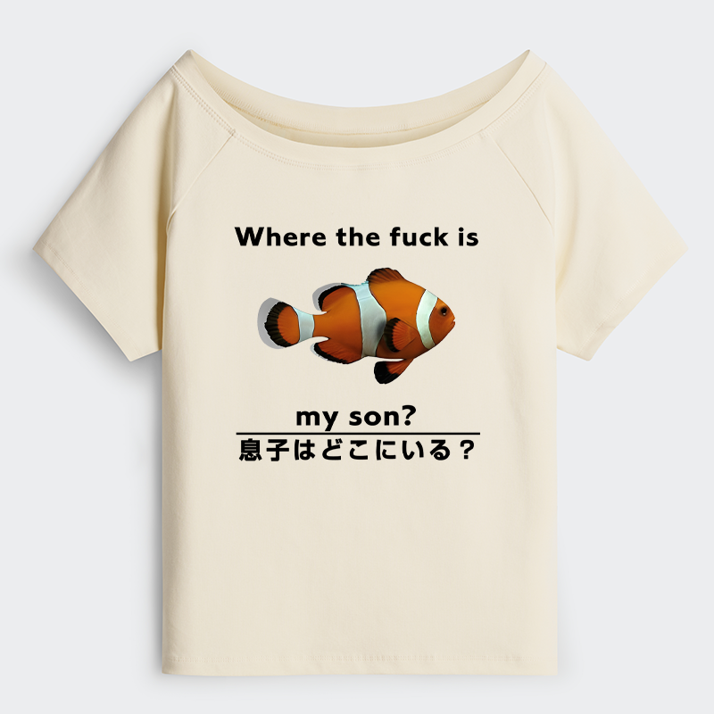 Tokyo-Tiger Fish Looking For Son Off Shoulder T-Shirt