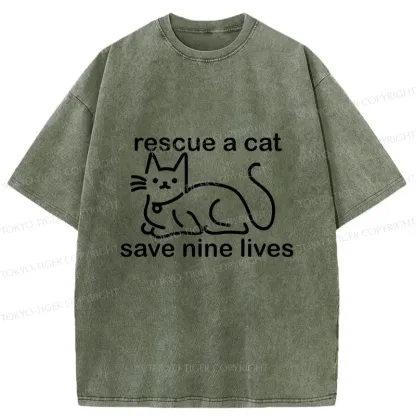 Tokyo-Tiger Nine Cats Funny Washed T-Shirt