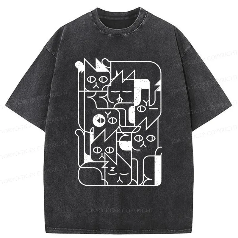 Tokyo-Tiger Abstract Cat Funny Washed T-Shirt