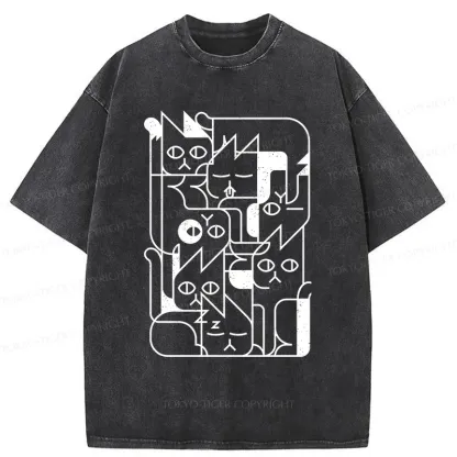 Tokyo-Tiger Abstract Cat Funny Washed T-Shirt