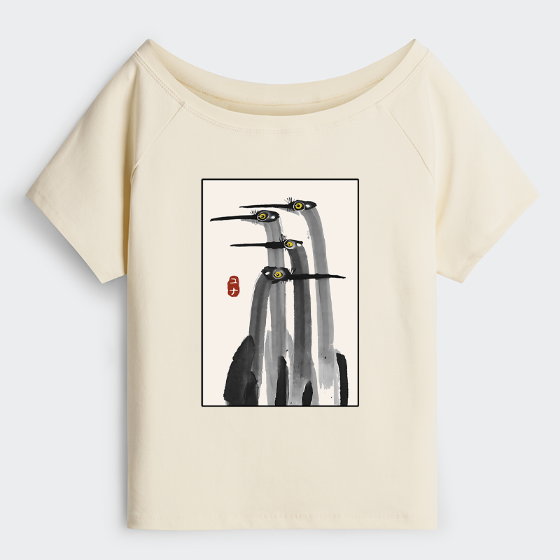 Tokyo-Tiger Japanese Crane Poster Off Shoulder T-Shirt
