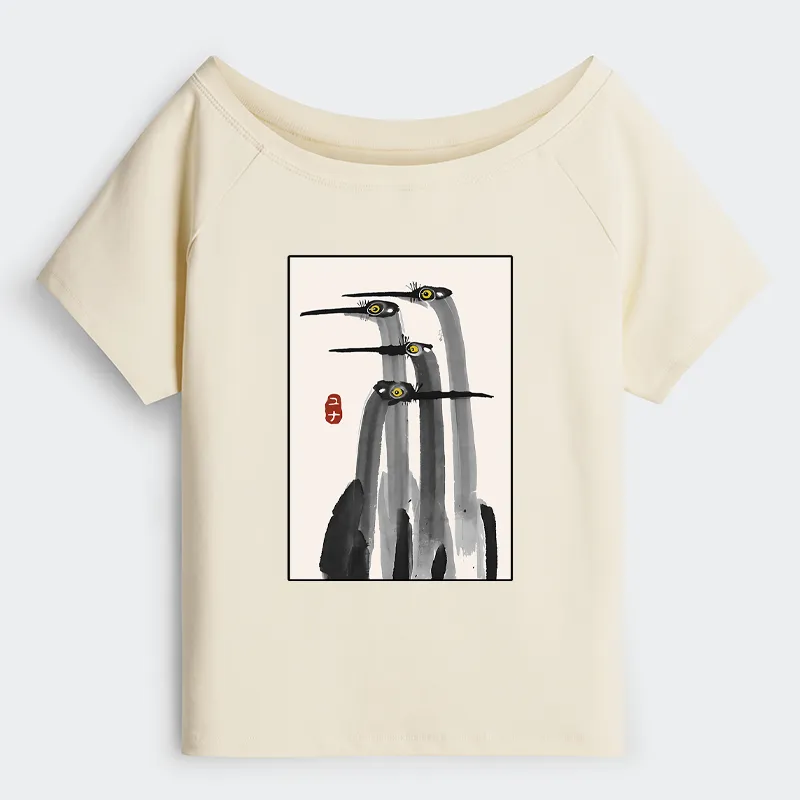 Tokyo-Tiger Japanese Crane Poster Off Shoulder T-Shirt
