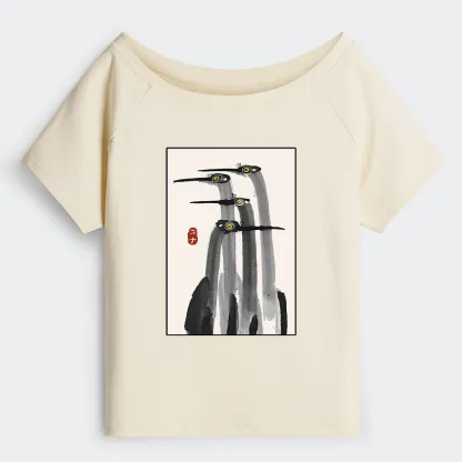 Tokyo-Tiger Japanese Crane Poster Off Shoulder T-Shirt
