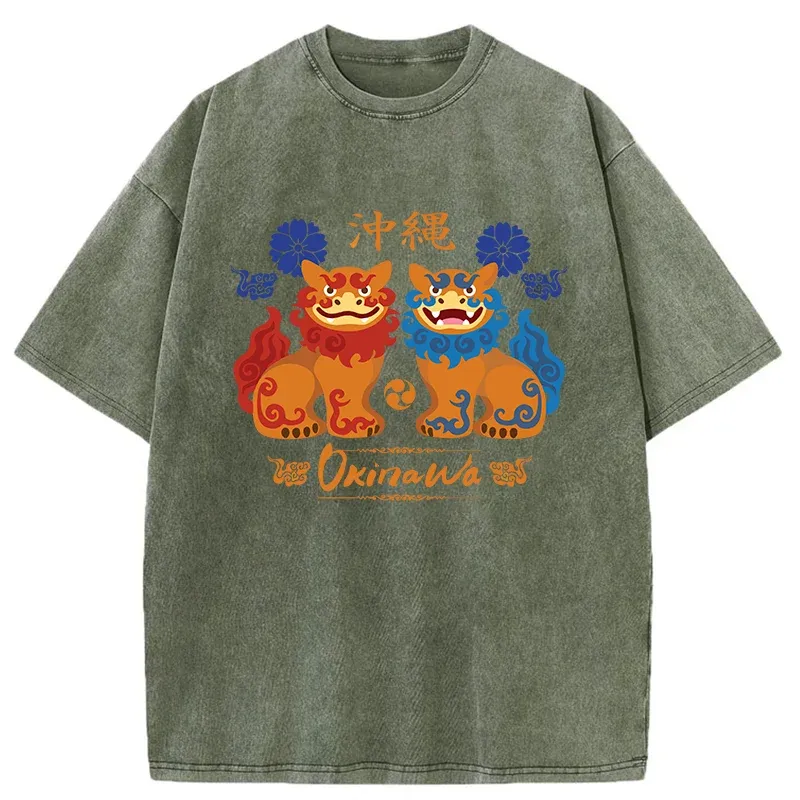 Tokyo-Tiger Okinawa Characteristic Stone Lion Washed T-Shirt