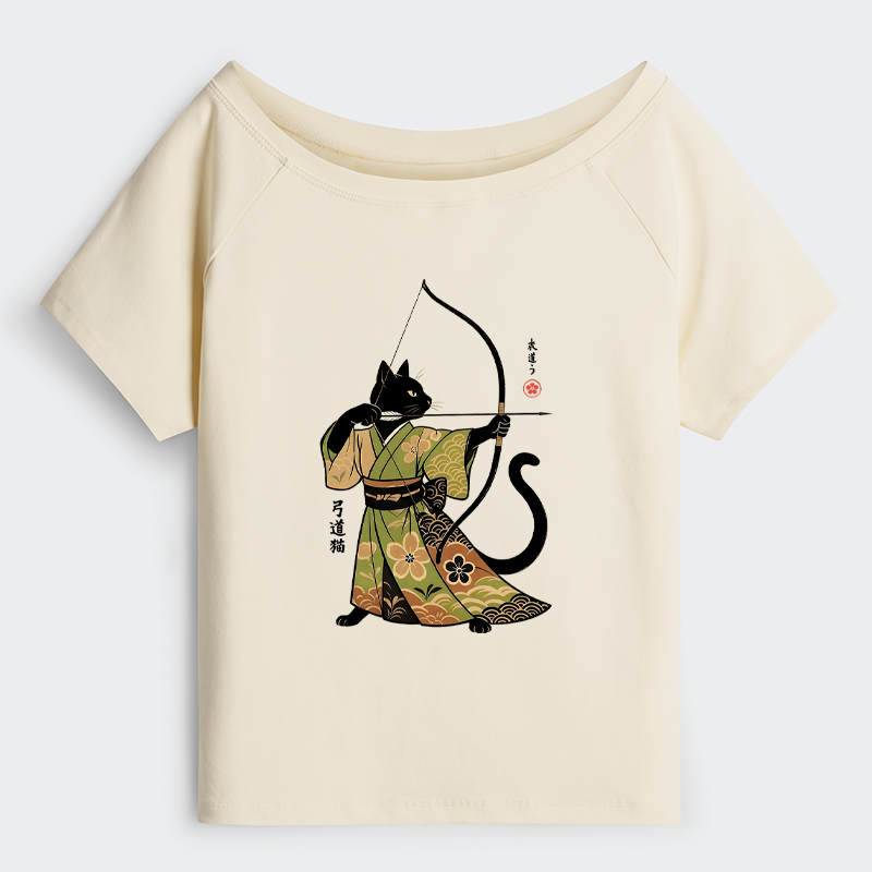 Tokyo-Tiger Japan Cat Archery Off Shoulder T-Shirt