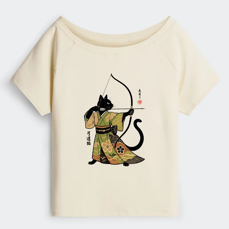 Tokyo-Tiger Japan Cat Archery Off Shoulder T-Shirt