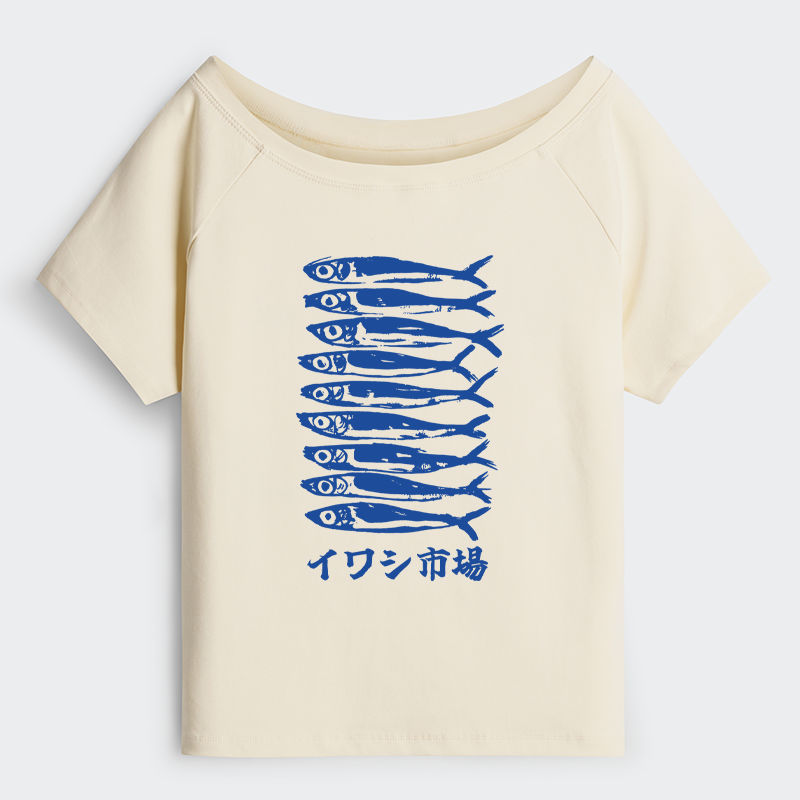 Tokyo-Tiger Sardine Market Off Shoulder T-Shirt