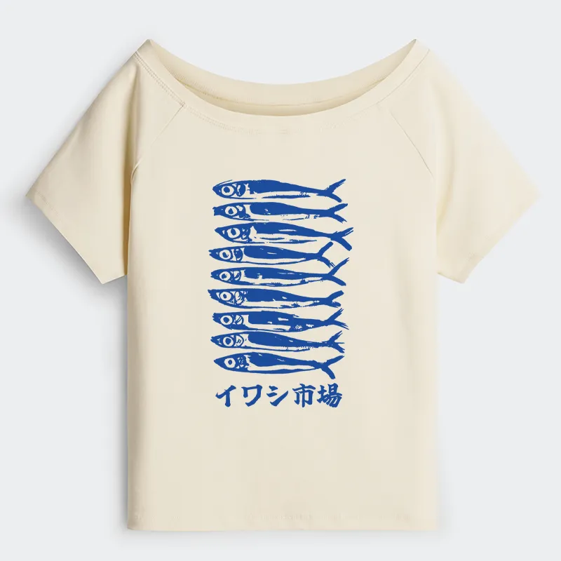 Tokyo-Tiger Sardine Market Off Shoulder T-Shirt