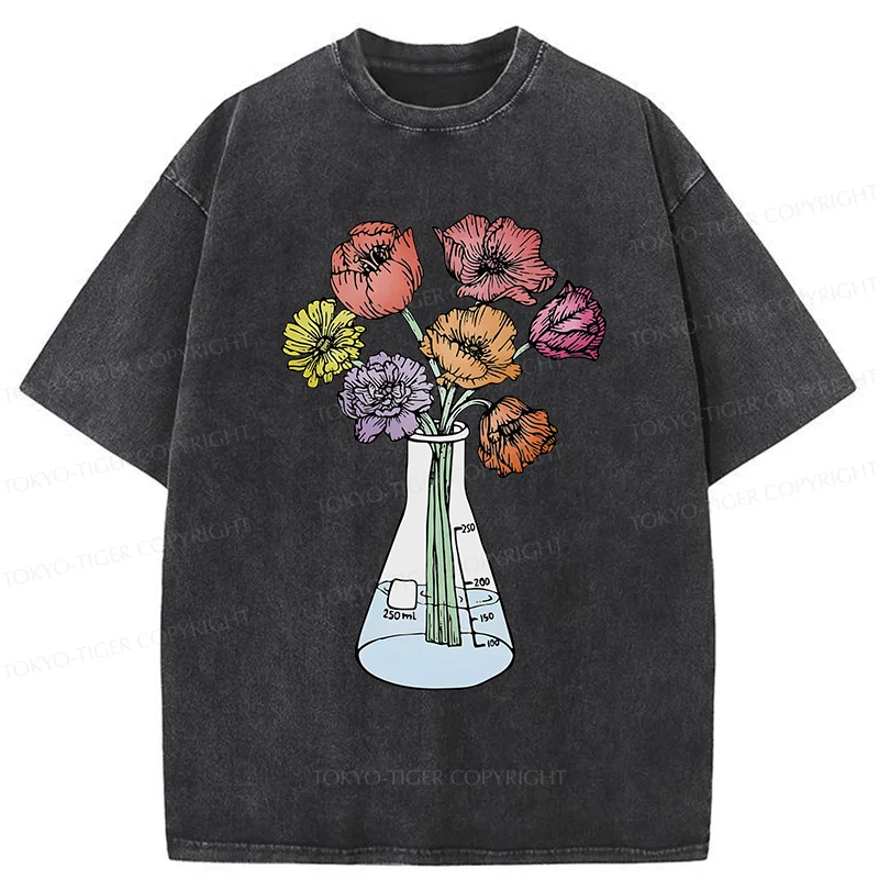 Tokyo-Tiger Beaker Flower Art Washed T-Shirt
