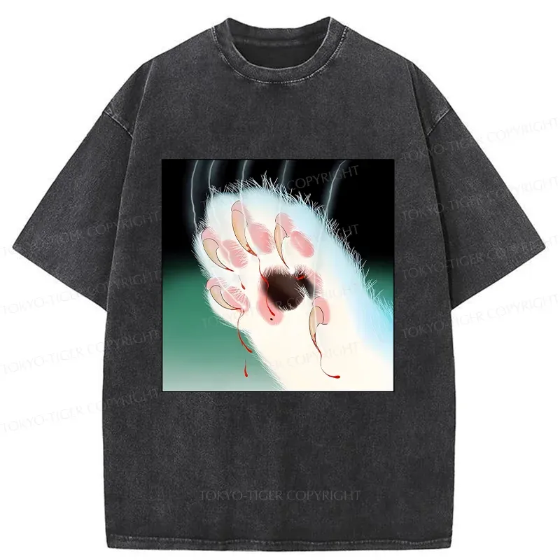 Tokyo-Tiger Ukiyoe Cat Paw Washed T-Shirt