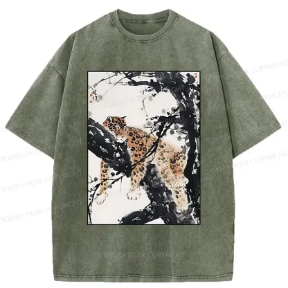 Tokyo-Tiger Ink Painting Of Leopard Washed T-Shirt