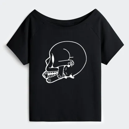 Tokyo-Tiger Funny Cat Eating Fish Off Shoulder T-Shirt