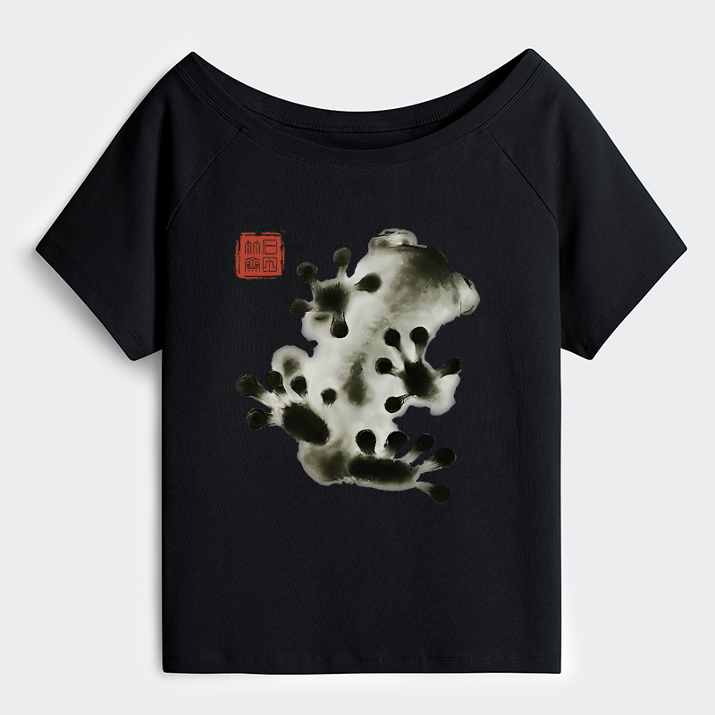 Tokyo-Tiger Ink Painting Frog Off Shoulder T-Shirt