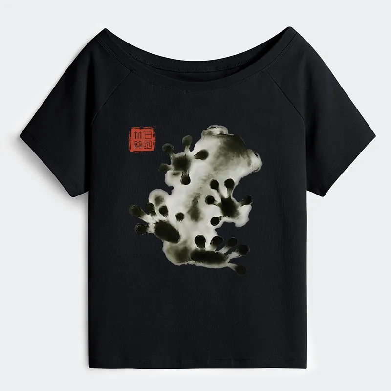 Tokyo-Tiger Ink Painting Frog Off Shoulder T-Shirt
