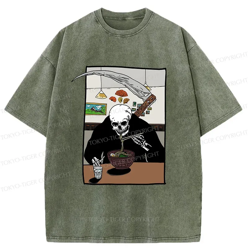 Tokyo-Tiger Death Eats Ramen Washed T-Shirt