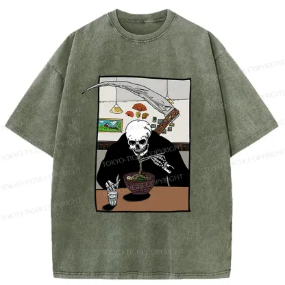 Tokyo-Tiger Death Eats Ramen Washed T-Shirt