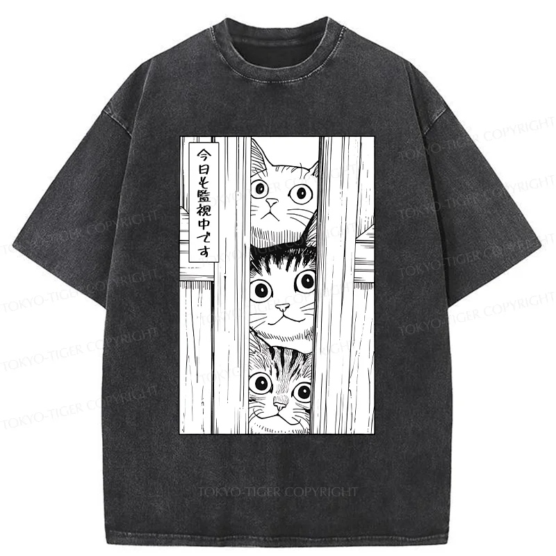 Tokyo-Tiger Three Cats Watching You Washed T-Shirt