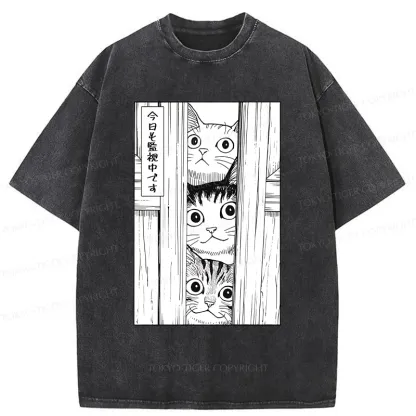 Tokyo-Tiger Three Cats Watching You Washed T-Shirt