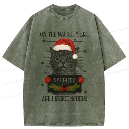 Tokyo-Tiger Christmas Naughty Cat Washed T-Shirt