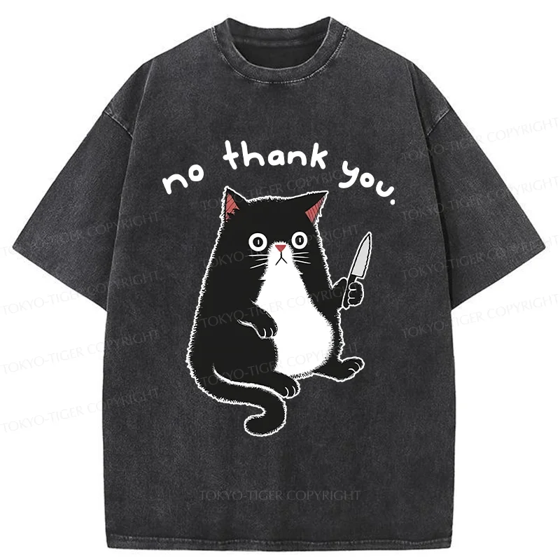 Tokyo-Tiger Tuxedo Cat Holding A Knife Washed T-Shirt