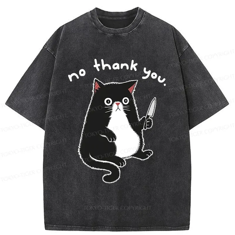 Tokyo-Tiger Tuxedo Cat Holding A Knife Washed T-Shirt