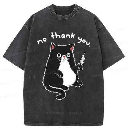 Tokyo-Tiger Tuxedo Cat Holding A Knife Washed T-Shirt