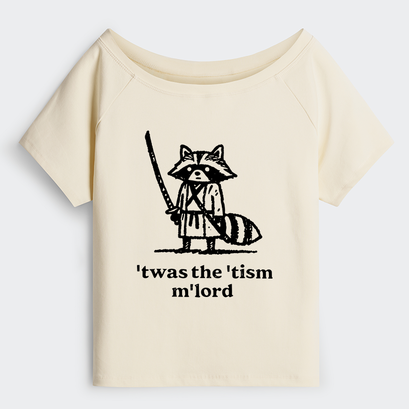 Tokyo-Tiger Focused Samurai Raccoon Off Shoulder T-Shirt