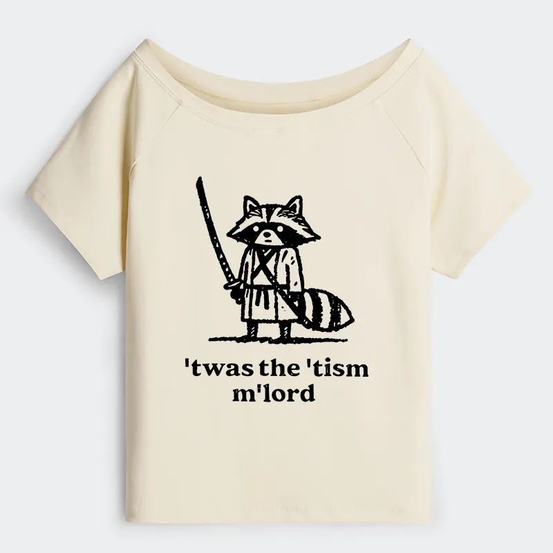 Tokyo-Tiger Focused Samurai Raccoon Off Shoulder T-Shirt