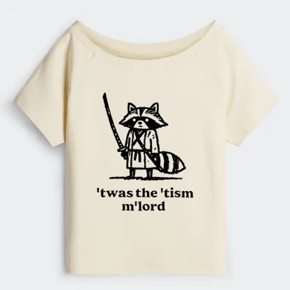 Tokyo-Tiger Focused Samurai Raccoon Off Shoulder T-Shirt