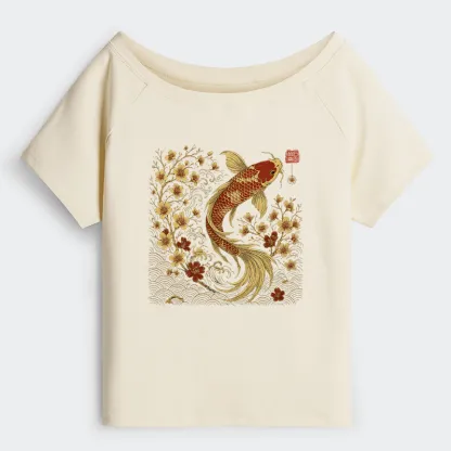 Tokyo-Tiger Vintage Sakura And Koi Off Shoulder T-Shirt