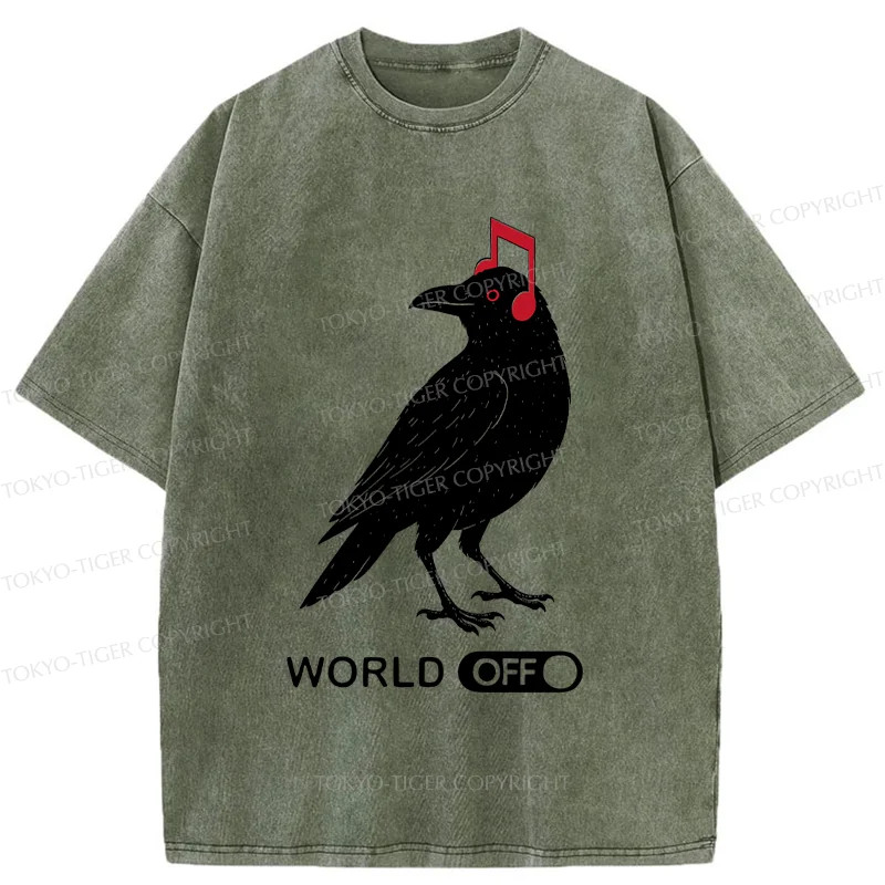 Tokyo-Tiger Crow Listening To Music Washed T-Shirt