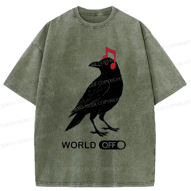 Tokyo-Tiger Crow Listening To Music Washed T-Shirt