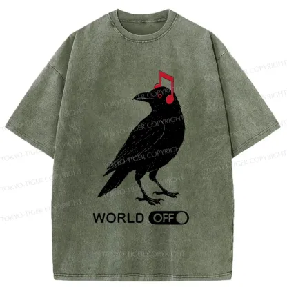 Tokyo-Tiger Crow Listening To Music Washed T-Shirt